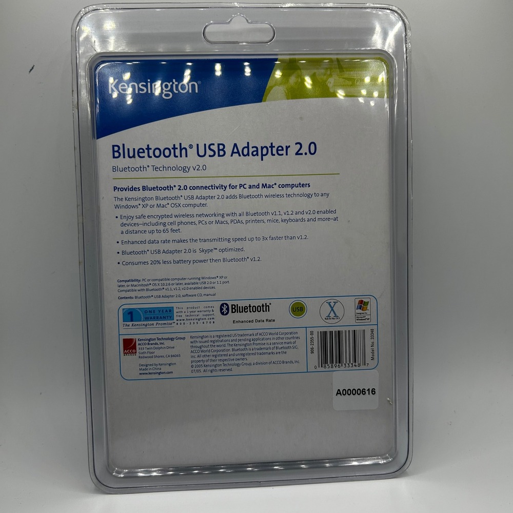 Kensington Bluetooth USB Adapter 2.0 Wireless Dongle for PC Mac 33348 New - Picture 3 of 4